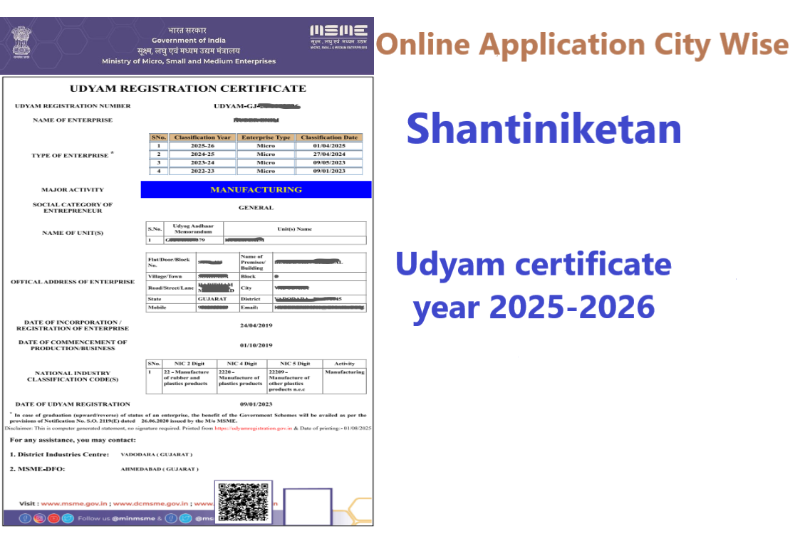Shantiniketan  Udyam Certificate Year 2025-2026